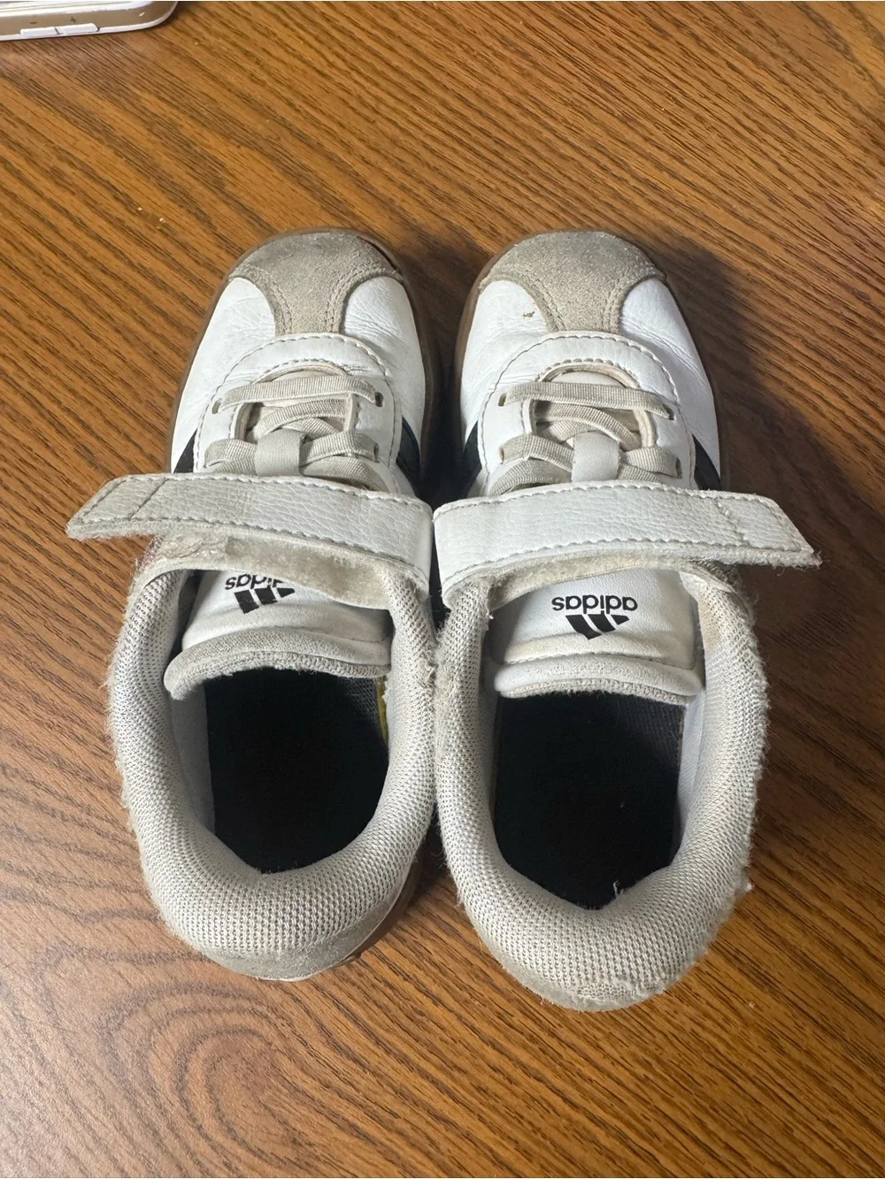 Adidas Kids White Sneakers with Black Stripes